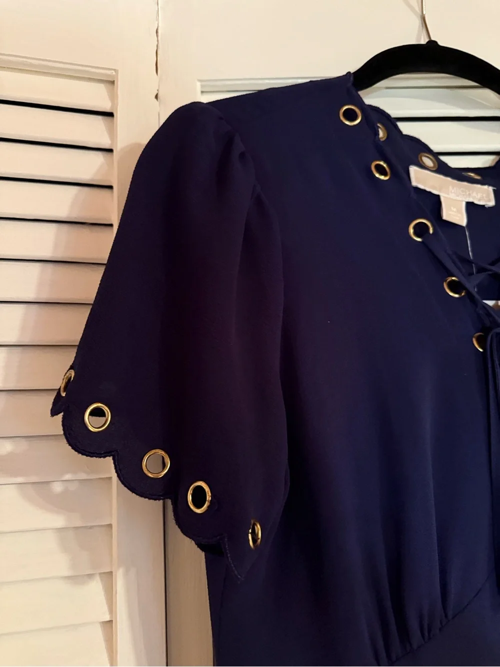 Michael Kors Navy Eyelet-Decor Lace-Up Mini Dress